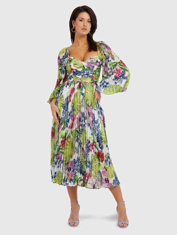 IVONNE pleated dress with floral print brand GUESS   Globalbrandsstore.com/en