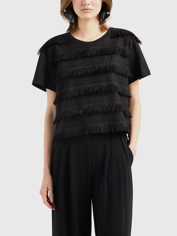 Cotton T-shirt with fringes - 1