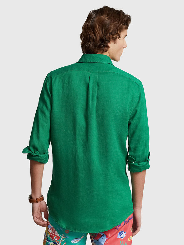 Green linen shirt with logo detail - 3