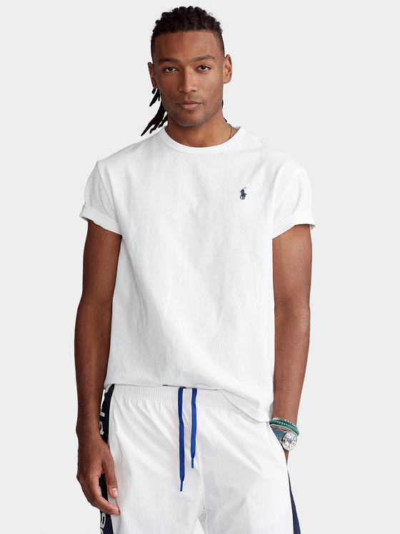 Бяла тениска с лого бродерия - 1