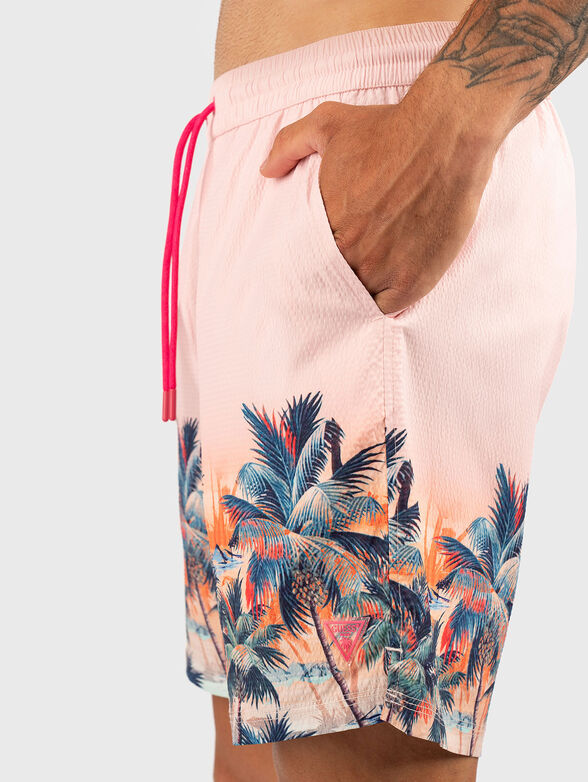 Pink beach shorts with tropical print - 3