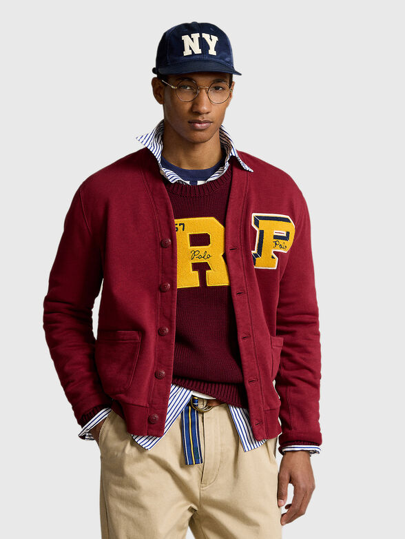 Red cardigan with logo accent - 1