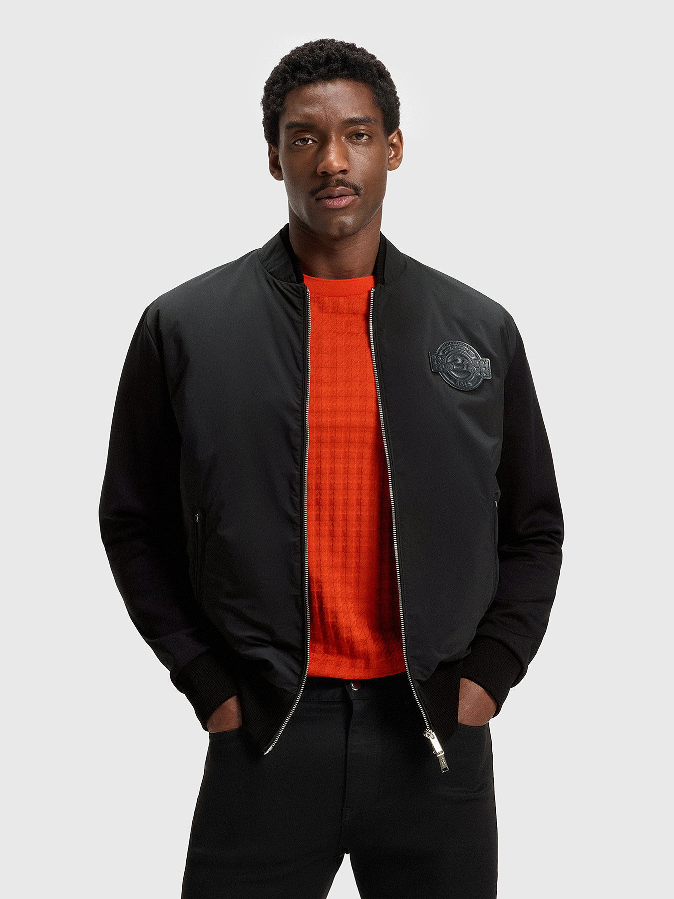 PORSCHE X BOSS cotton bomber jacket with logo patch brand BOSS