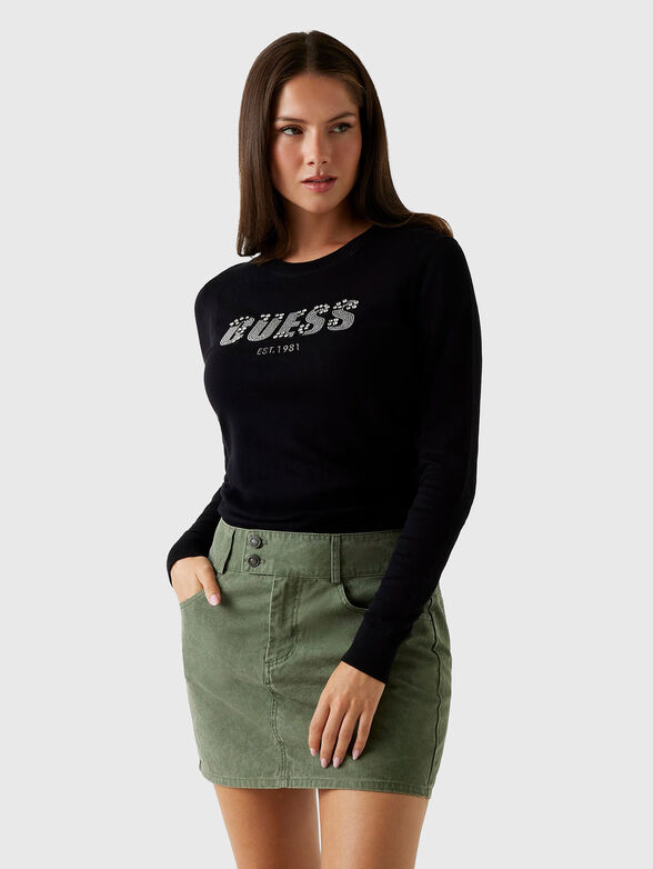 Sweater with oval neckline and rhinestones - 1