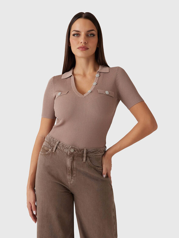 Polo shirt with accent buttons in black - 1