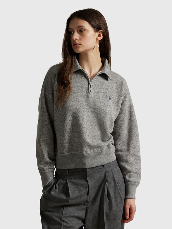 Grey cotton sweatshirt with zip - 1