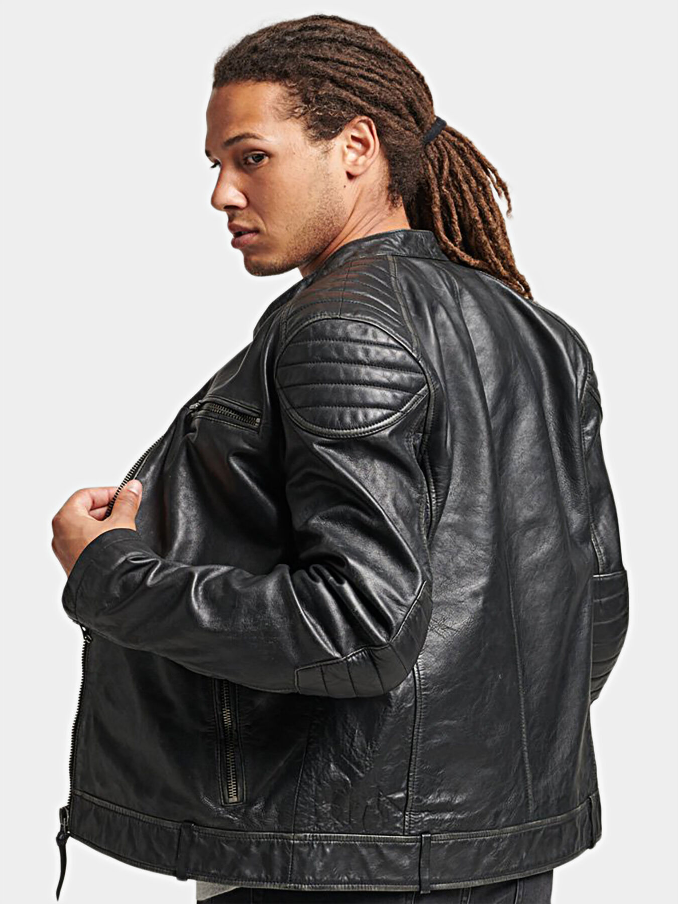 Superdry black leather jacket cheap