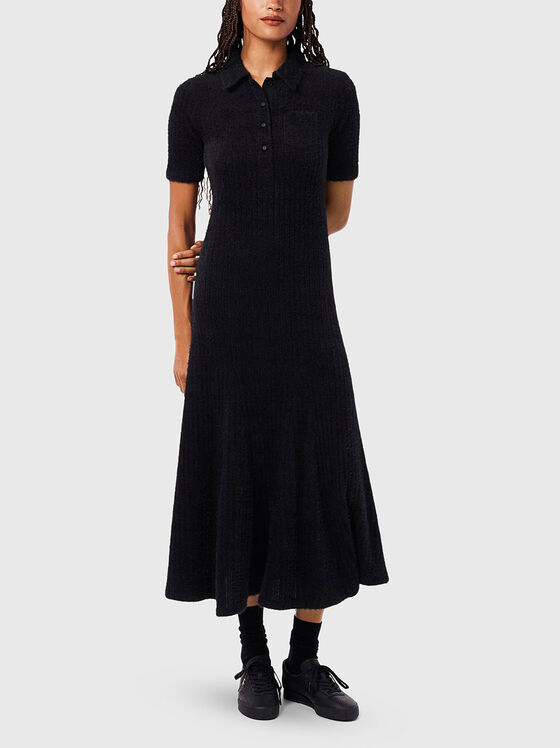 Черна миди рокля с мека текстура - 1