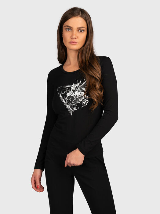 Black blouse with contrast print 