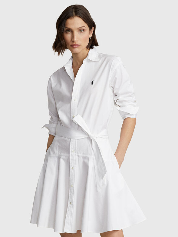 White cotton dress with belt  - 1