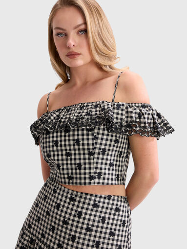 Checked top with ruffles and embroidery - 4