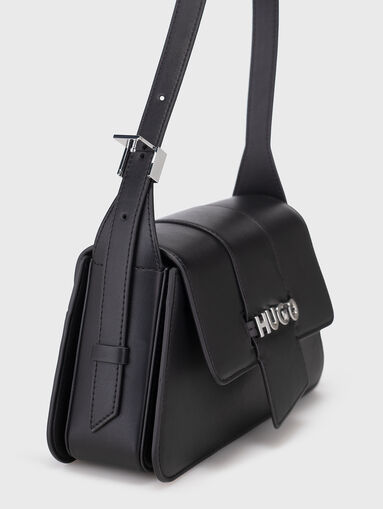 Faux leather shoulder bag with accent logo - 4