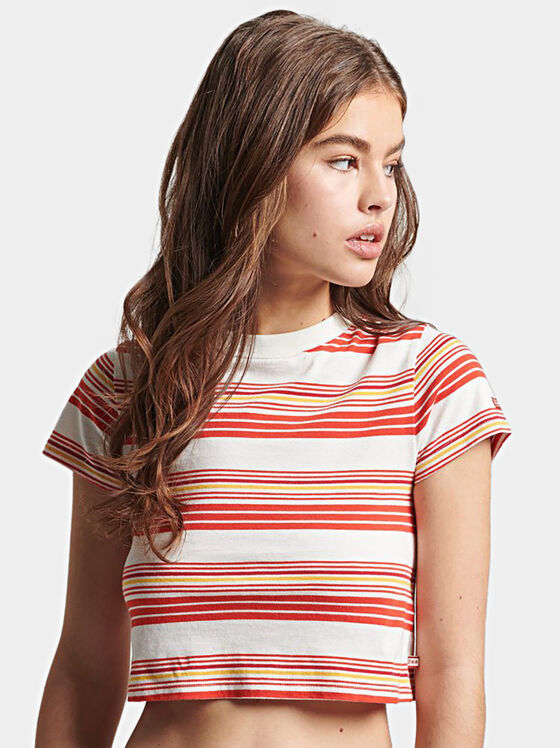 Cotton T-shirt with multicolored striped print - 1