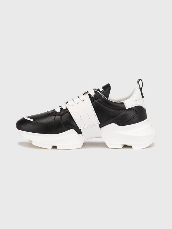 Black leather sneakers with contrast sole - 4