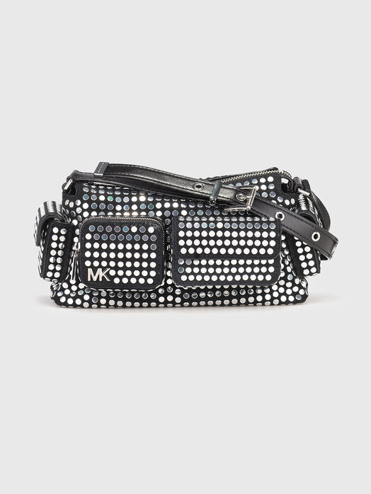 Leather crossbody bag with eyelets