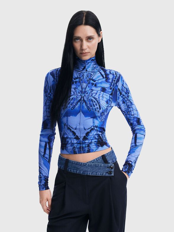 Print blouse with polo collar - 1