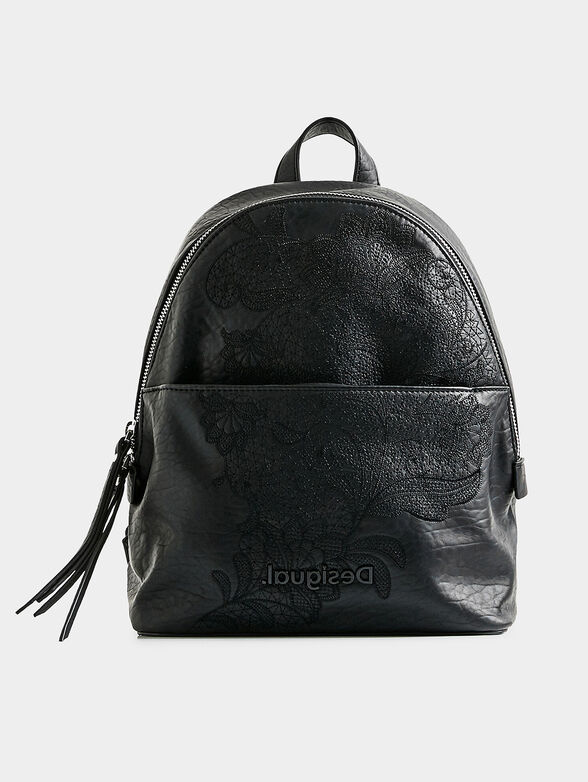 Black bakcpack with floral embroideries - 1