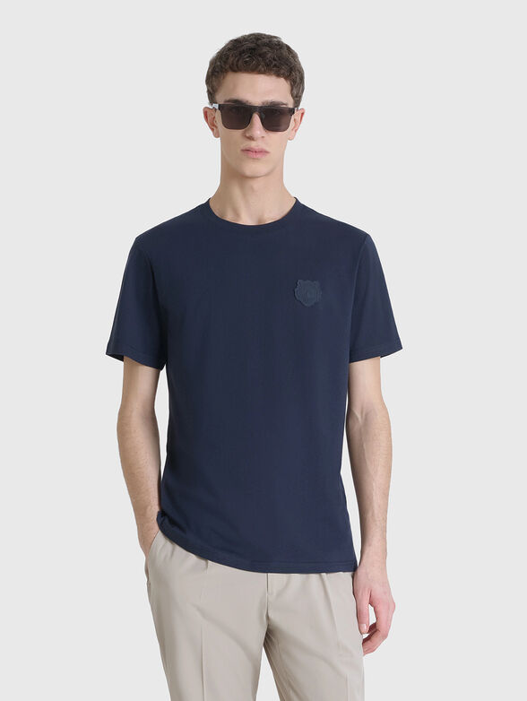 Cotton T-shirt with oval neckline and rubber detail - 1