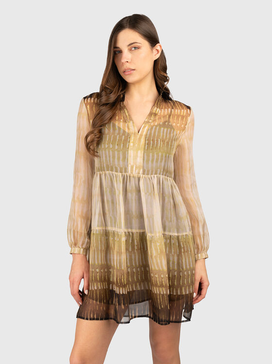 Mini dress with long sleeves and V-neckline - 1