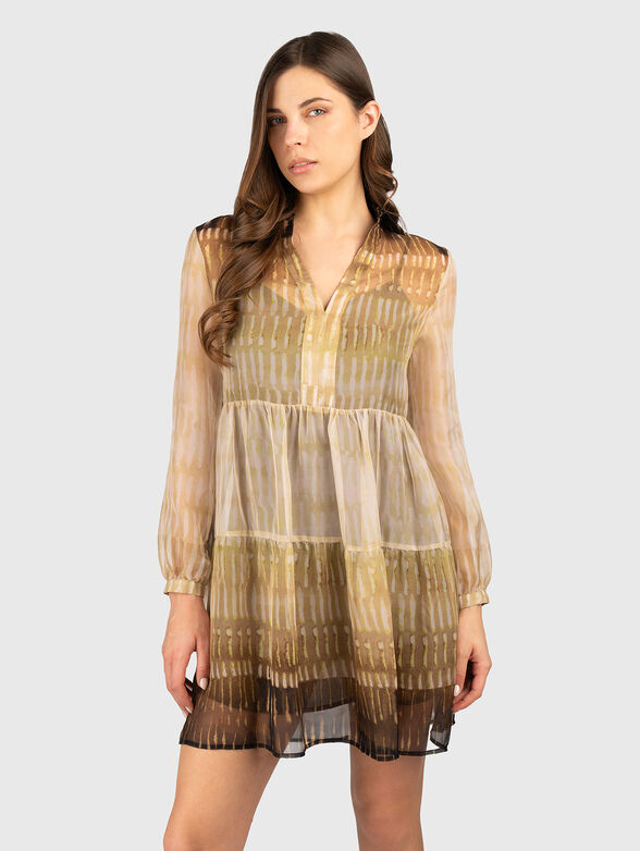 Mini dress with long sleeves and V-neckline - 0