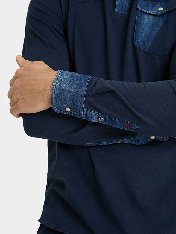 Cotton and denim polo shirt - 3