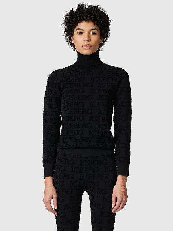 Black turtleneck with logo motifs - 1