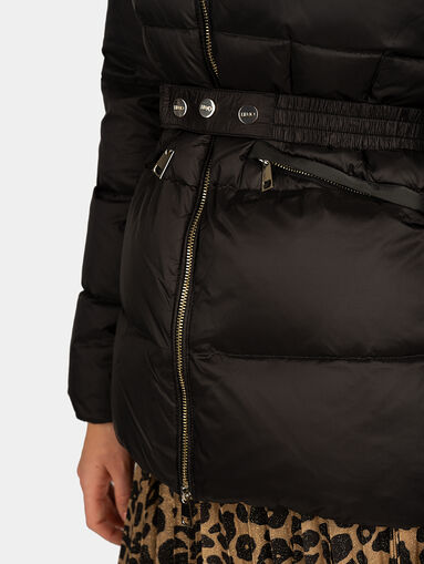 Padded jacket with faux fur collar in beige color - 4