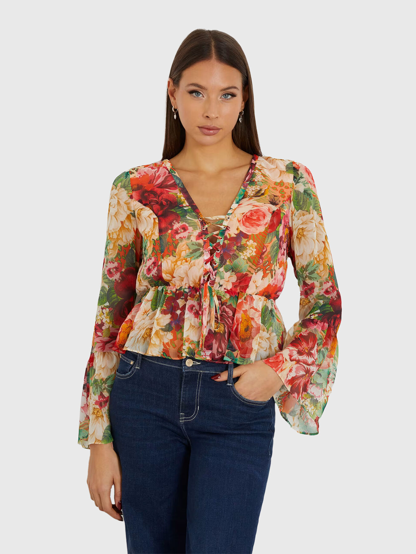 DEMI floral print blouse brand GUESS Globalbrandsstore en