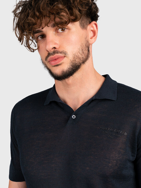 Blue knitted linen polo shirt - 4