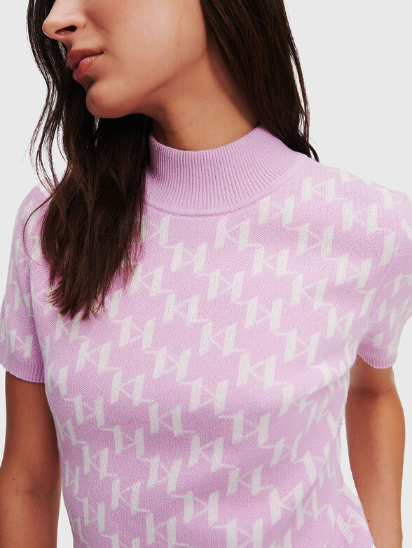 Knitted blouse with short sleeves and monogram design - 4