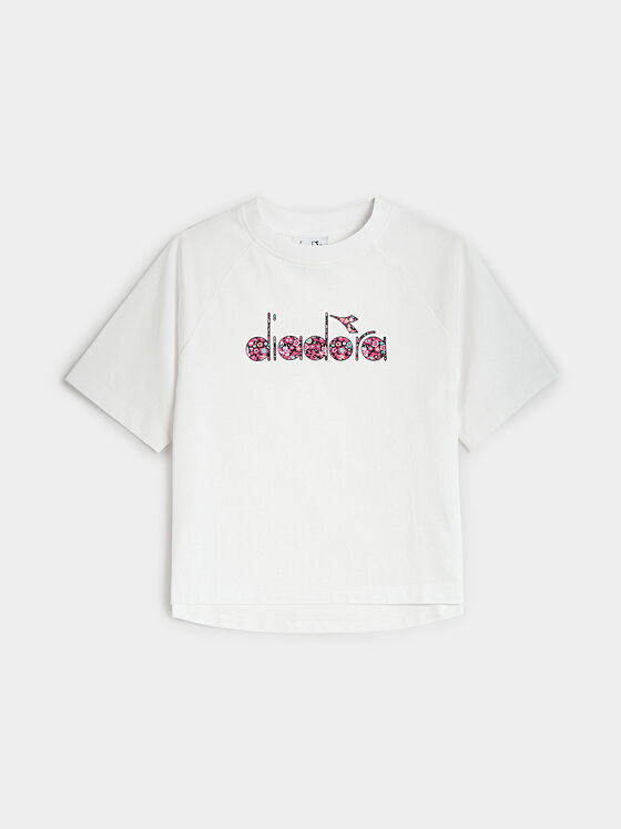 Бяла памучна тениска с принт - 1