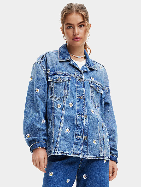 Denim jacket with floral motifs - 1