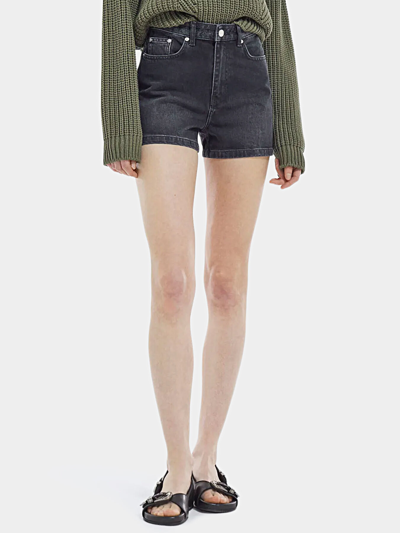 【in a row】Crew Point Short Denim Denim shorts in black color brand THE KOOPLES