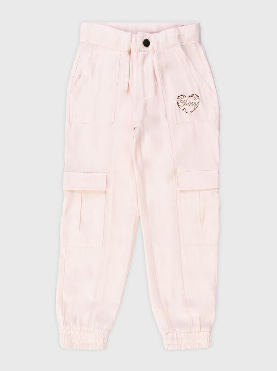 Satin effect trousers in pink  - 1
