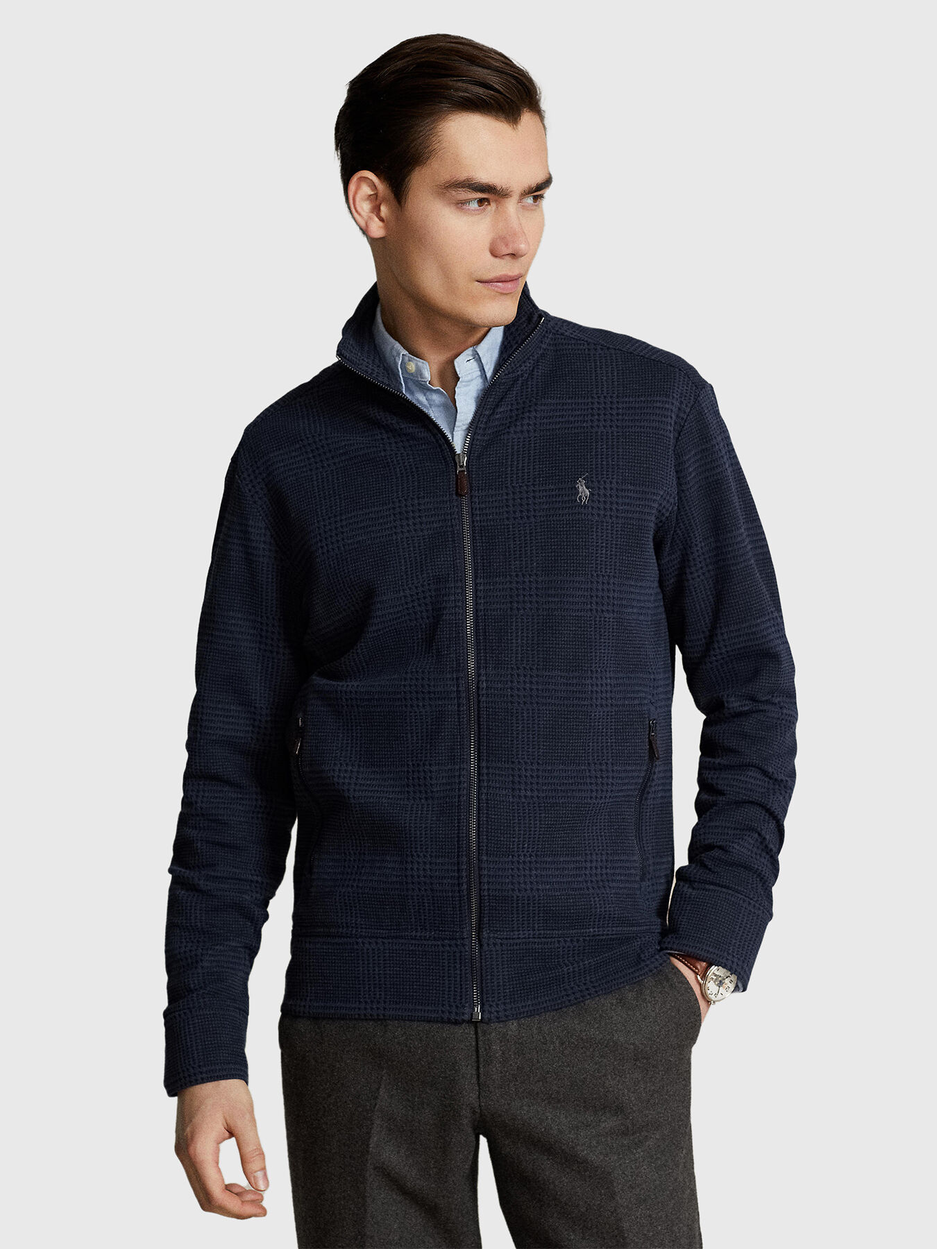 Cardigan with zip and logo embroidery brand POLO RALPH