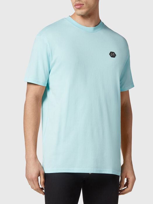 Black cotton T-shirt with a gothic logo print