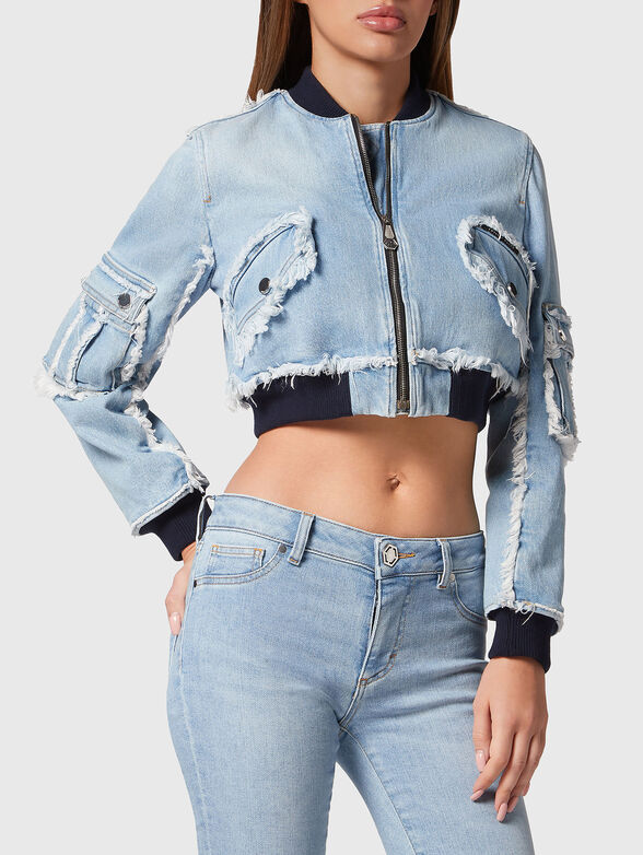 Denim bomber jacket with shoulder pads - 1