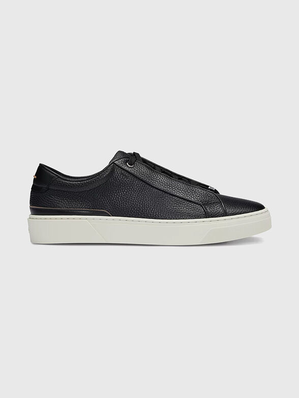 Black grained-leather sneakers - 1