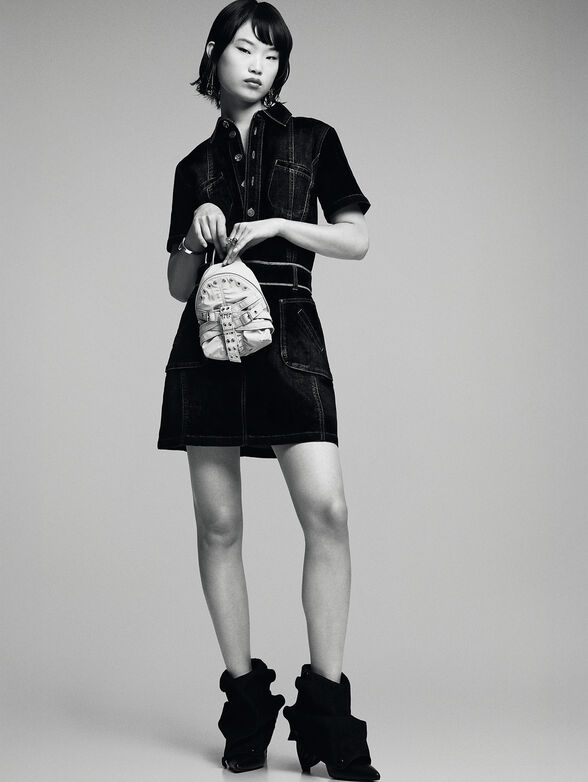 Denim dress with waist belt  - 6