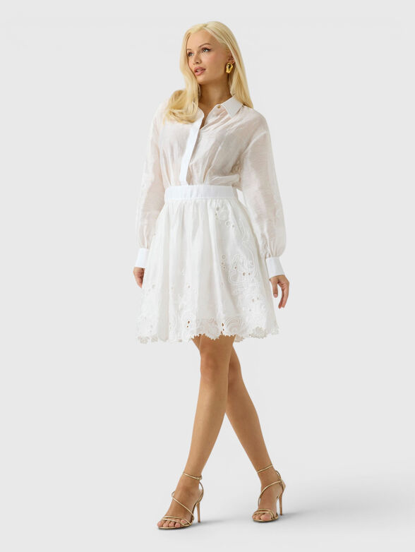 Mini dress in  linen blend with embroidery - 4