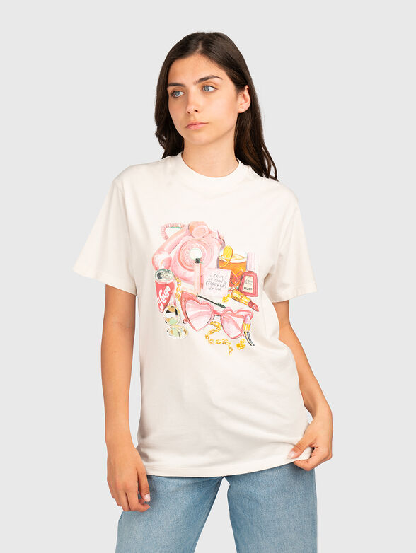 Cotton T-shirt with oval neckline and accent print - 1