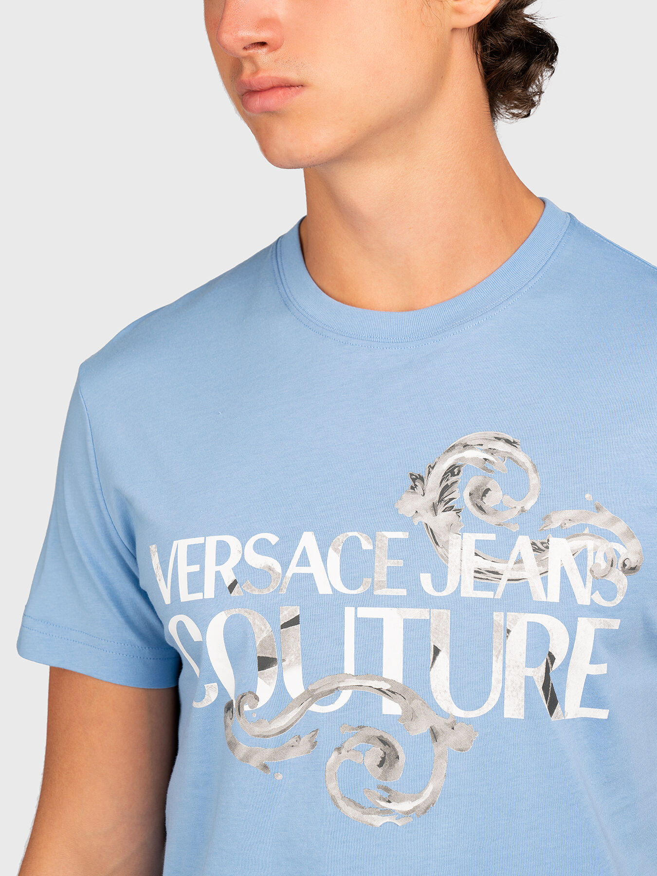 Blue T-shirt with logo print brand VERSACE JEANS COUTURE