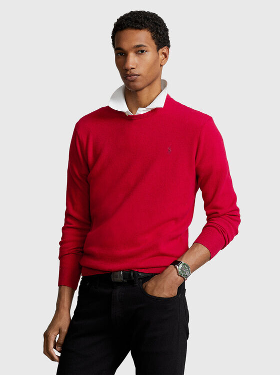Вълнен пуловер в червен цвят  - 1
