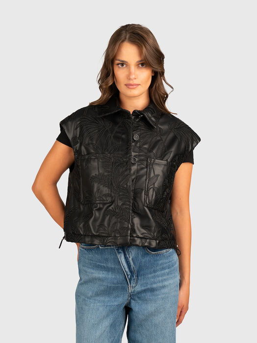 CHANTAL faux leather vest with floral embroidery