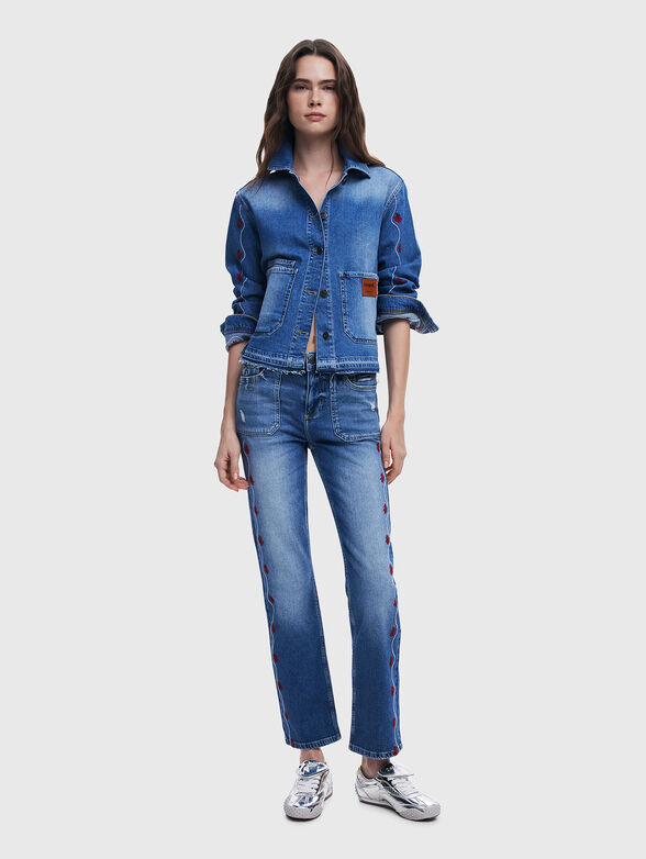 Denim jacket with floral embroidery - 1