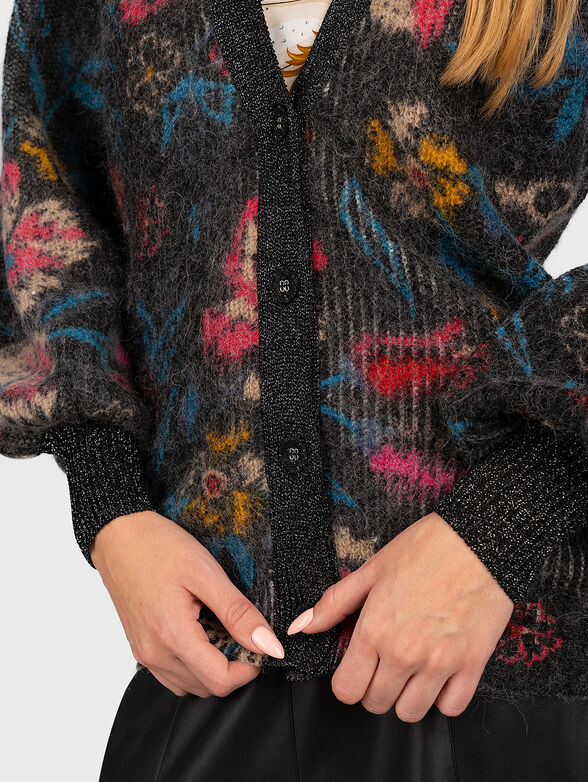 Wool blend cardigan with floral motifs - 3