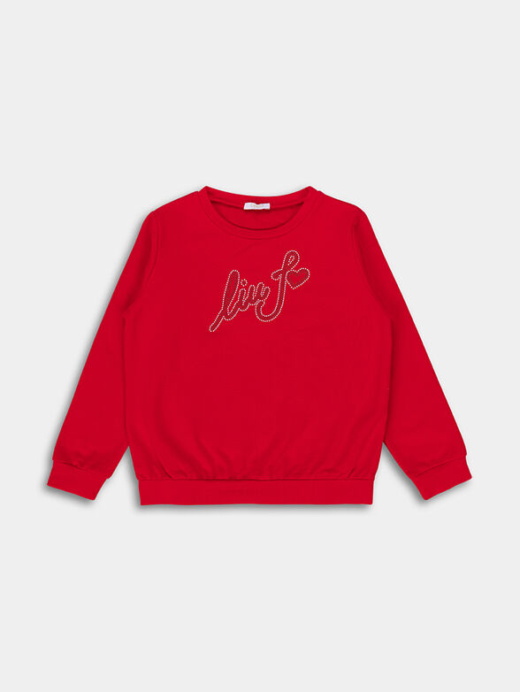 Red sweatshirt with logo from appliqué gemstones  - 1