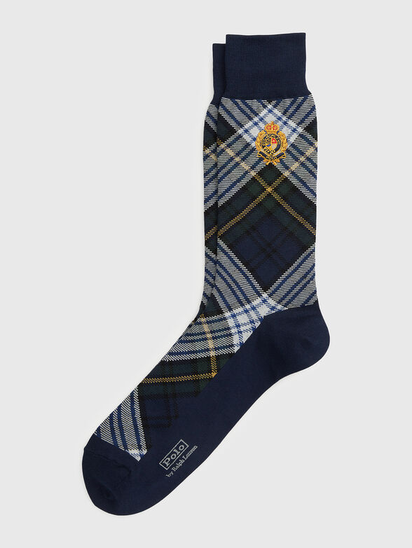 Plaid stockings with accent embroidery - 1