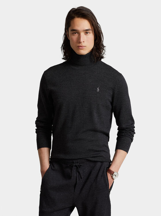 Grey wool sweater with turtleneck collar - 1