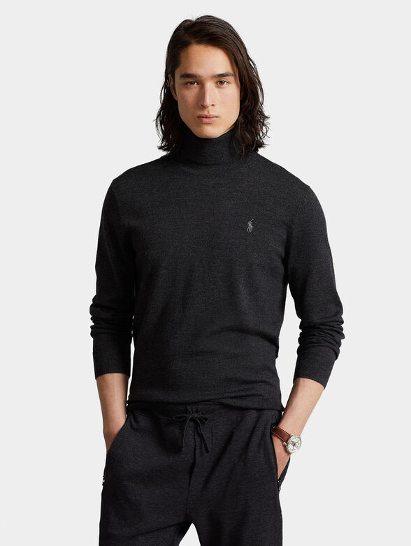 Grey wool sweater with turtleneck collar - 1